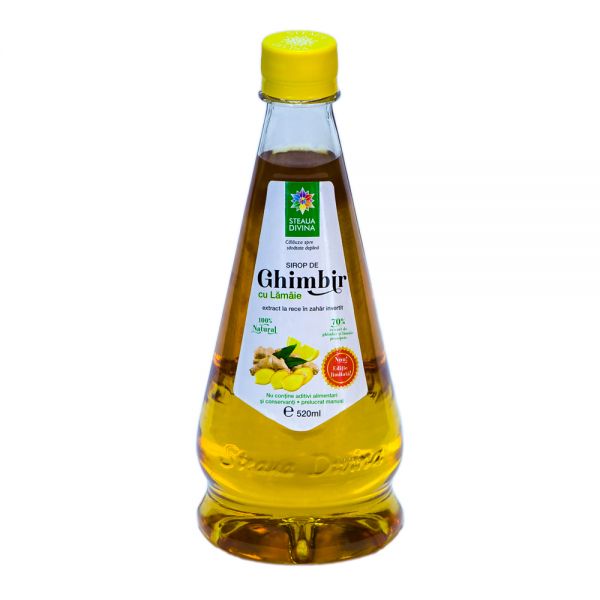 Sirop natural de ghimbir cu lamaie presat la rece, 520ml, Steaua Divina Sirop natural de ghimbir cu lamaie presat la rece, 520ml, Steaua Divina