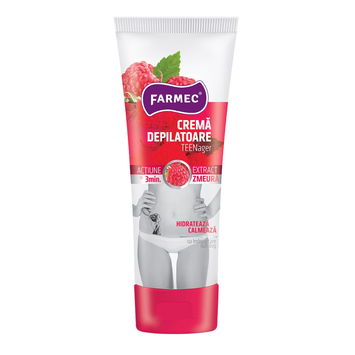 Crema depilatoare cu extract de zmeura Teenager, 150ml, Farmec Crema depilatoare cu extract de zmeura Teenager, 150ml, Farmec