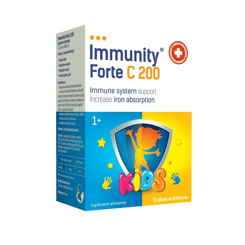 Immunity Forte C200 Kids, 12 plicuri cu lichid oral, MBA Pharma Immunity Forte C200 Kids, 12 plicuri cu lichid oral, MBA Pharma