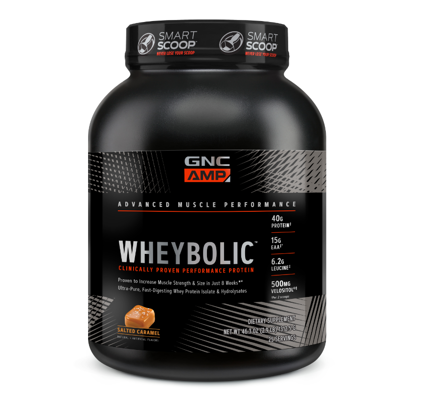 Proteina din zer cu aroma de caramel sarat Wheybolic AMP, 1312.5g, GNC Proteina din zer cu aroma de caramel sarat Wheybolic AMP, 1312.5g, GNC