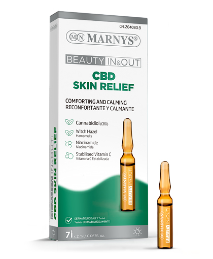 CBD Skin Relief cu canabidiol + apa de hamamelis + vitamina c stabilizata + vitamina B3, 7 fiole, Marnys CBD Skin Relief cu canabidiol + apa de hamamelis + vitamina c stabilizata + vitamina B3, 7 fiole, Marnys