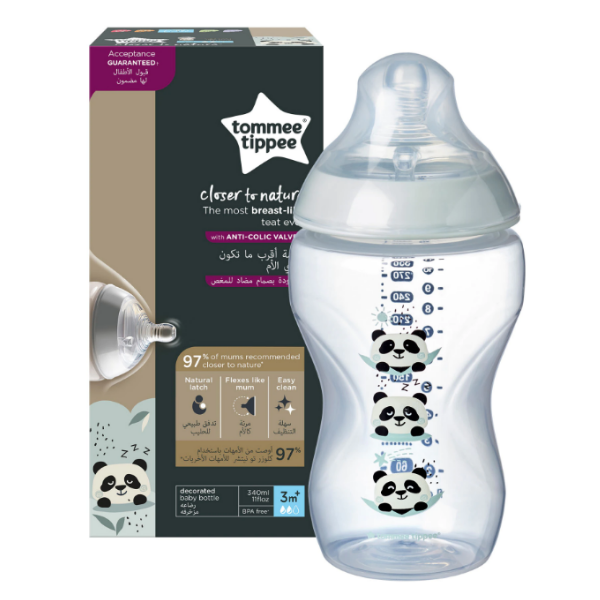 Biberon PP Decorat Closer to Nature Alb 3 luni+, 340ml, Tommee Tippee Biberon PP Decorat Closer to Nature Alb 3 luni+, 340ml, Tommee Tippee