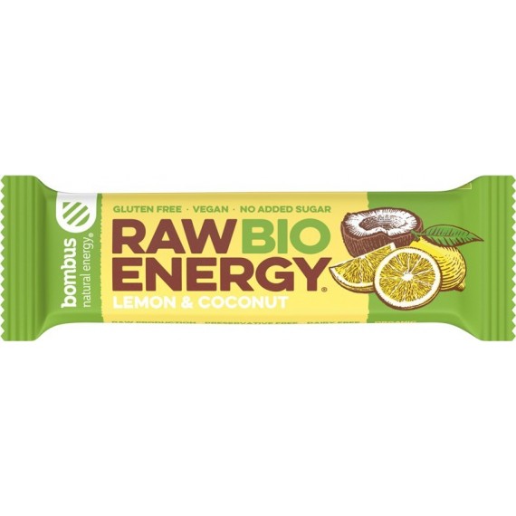 Baton energizant bio cu lamaie si nuca de cocos Raw Energy, 50g, Bombus Baton energizant bio cu lamaie si nuca de cocos Raw Energy, 50g, Bombus