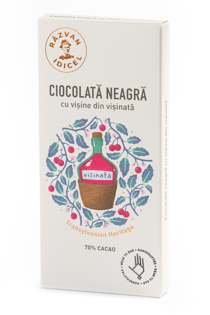 Ciocolata neagra 70% cacao cu cirese si visinata, 80g, Razvan Idicel Ciocolata neagra 70% cacao cu cirese si visinata, 80g, Razvan Idicel