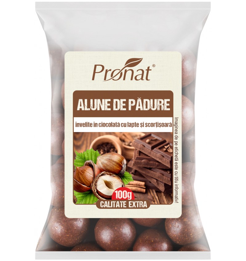 Alune de padure invelite in ciocolata cu lapte si scortisoara, 100g, Pronat Alune de padure invelite in ciocolata cu lapte si scortisoara, 100g, Pronat
