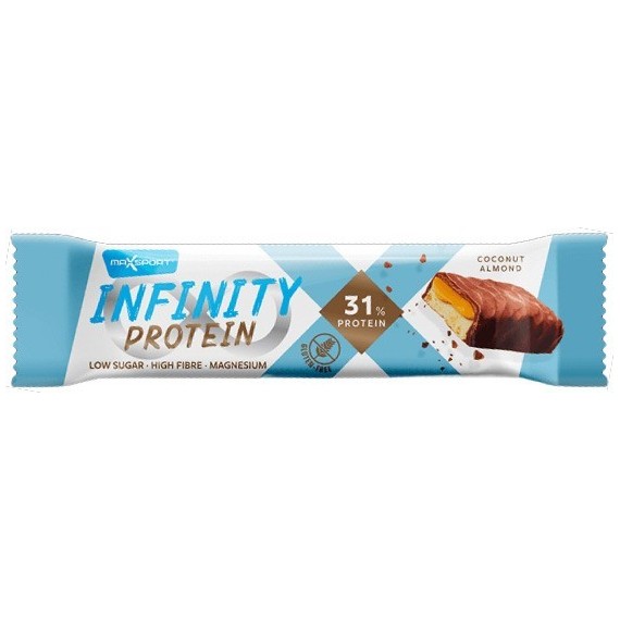Baton proteic cu nuca de cocos si migdale Infinity Protein, 55g, Max Sport Baton proteic cu nuca de cocos si migdale Infinity Protein, 55g, Max Sport