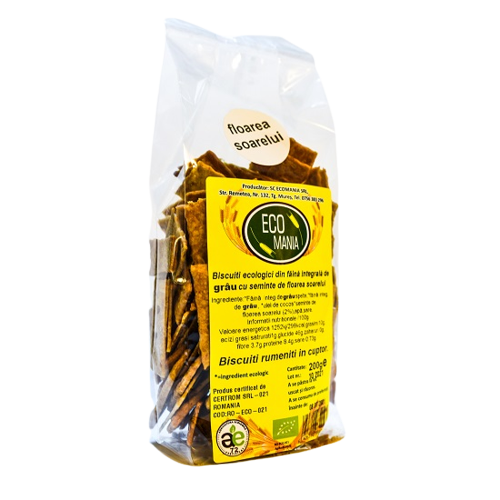 Biscuiti integrali cu seminte de floarea soarelui Bio, 200g, Ecomania Biscuiti integrali cu seminte de floarea soarelui Bio, 200g, Ecomania
