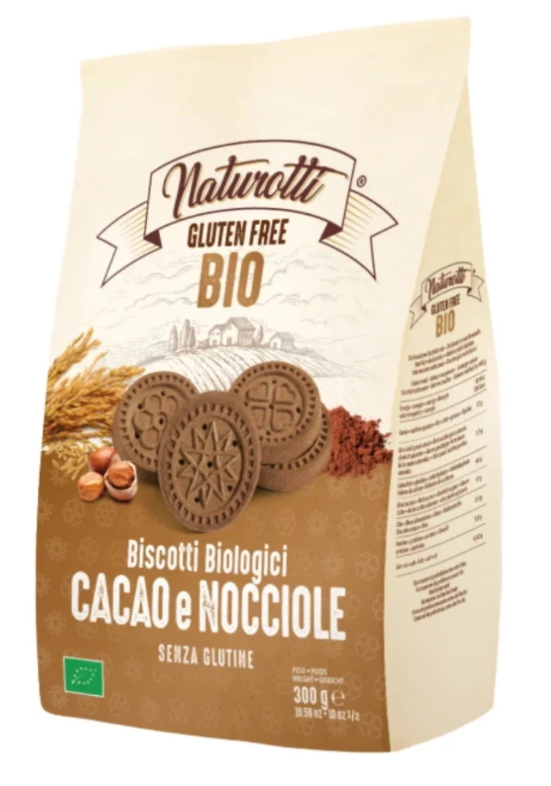 Biscuiti cu cacao si alune de padure fara gluten Bio, 300g, Naturotti Biscuiti cu cacao si alune de padure fara gluten Bio, 300g, Naturotti