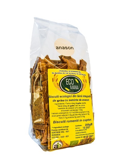 Biscuiti integrali cu seminte de anason Bio, 200g, Ecomania