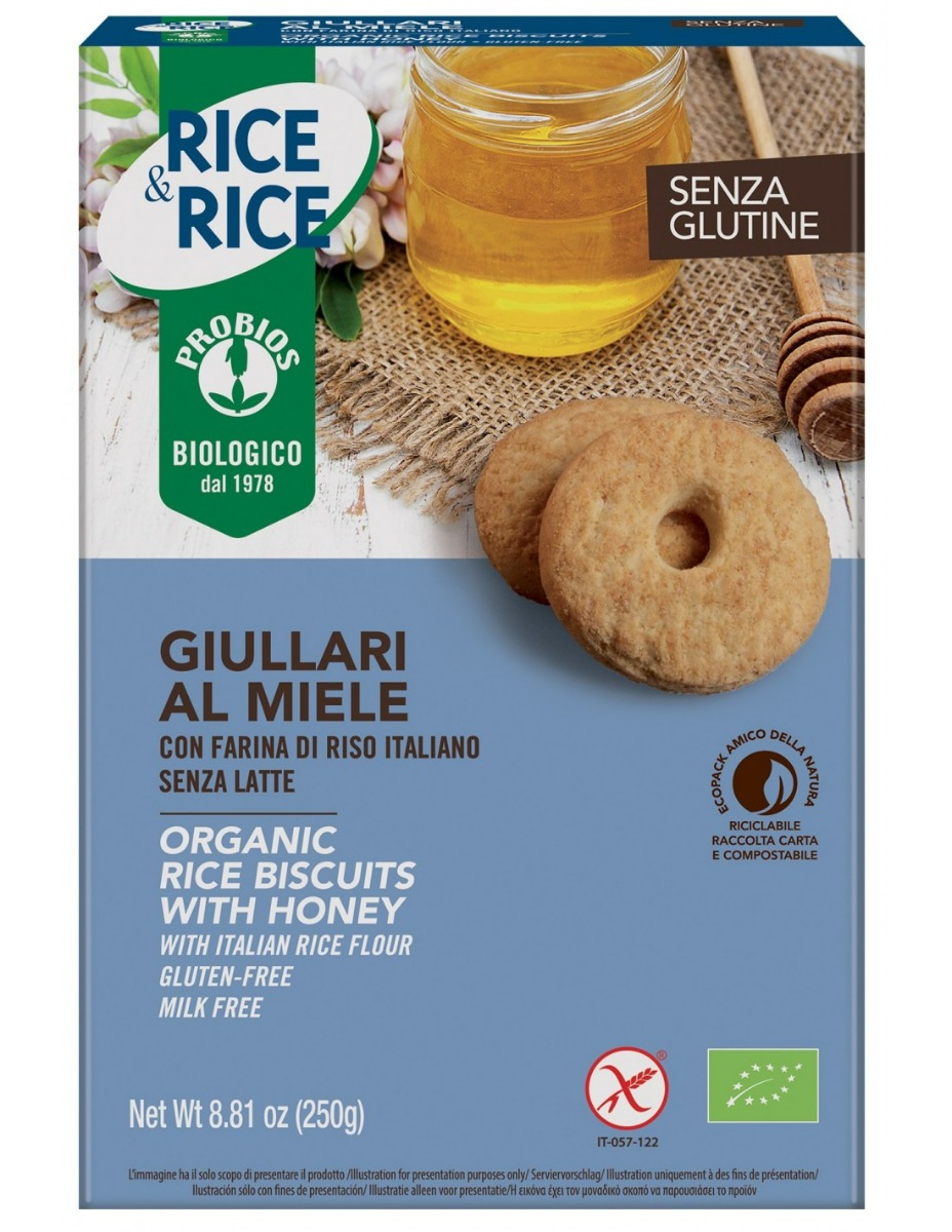 Biscuiti cu miere si faina de orez Giullari al Miele, 250g, Probios Biscuiti cu miere si faina de orez Giullari al Miele, 250g, Probios