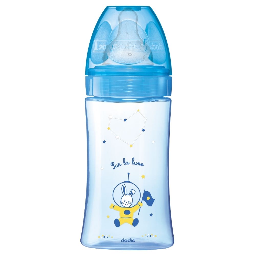 Biberon pentru initiere anti-colici 0-6 luni Debit 2 Cosmonaut, 270ml, Dodie Biberon pentru initiere anti-colici 0-6 luni Debit 2 Cosmonaut, 270ml, Dodie