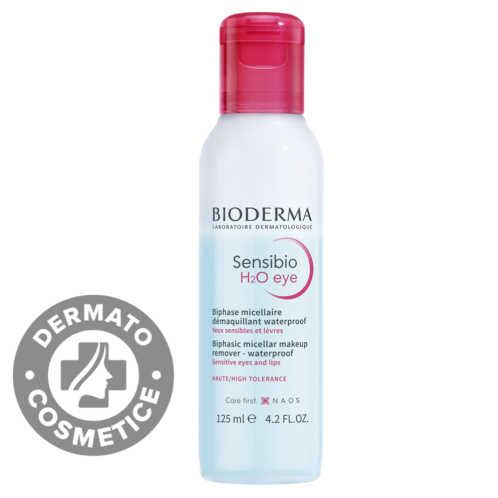 Apa micelara bifazica pentru ochi si buze Sensibio H2O, 125ml, Bioderma Apa micelara bifazica pentru ochi si buze Sensibio H2O, 125ml, Bioderma