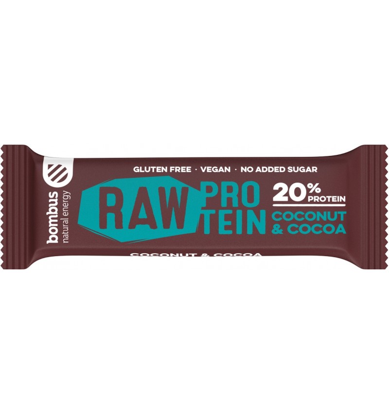 Baton proteic cu nuca de cocos si cacao 20% proteine Raw Protein, 50g, Bombus Baton proteic cu nuca de cocos si cacao 20% proteine Raw Protein, 50g, Bombus
