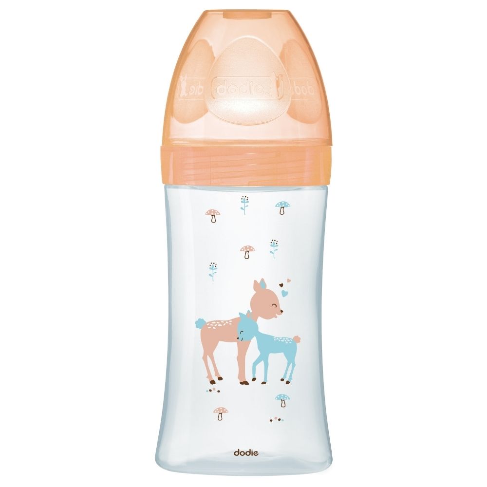 Biberon din sticla cu functie senzoriala si tetina plata anti-colici 0-6 luni Debit 2 Caprioara, 270ml, Dodie Biberon din sticla cu functie senzoriala si tetina plata anti-colici 0-6 luni Debit 2 Caprioara, 270ml, Dodie