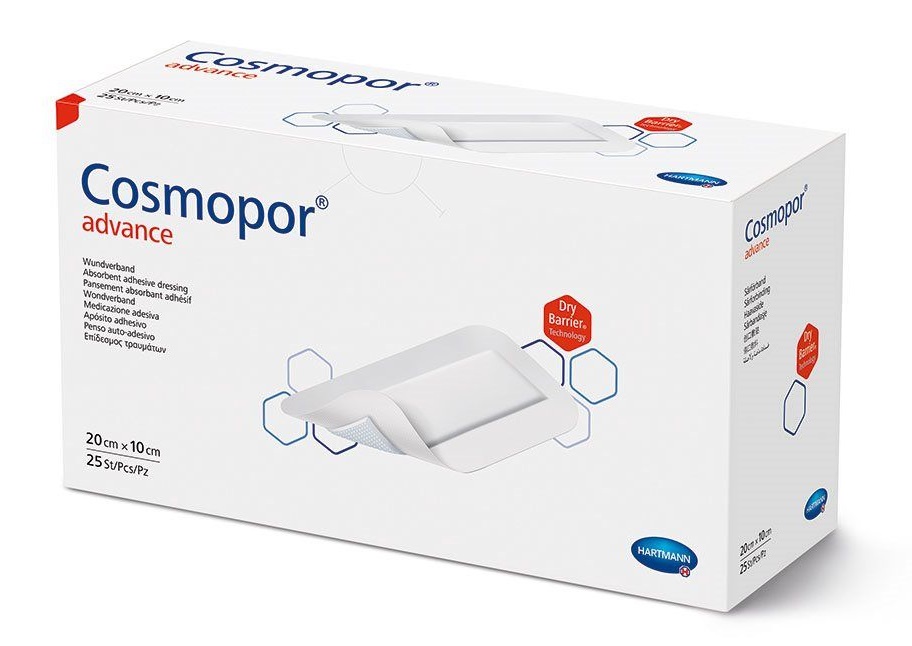 Plasture steril cu corp absorbant si margini autoadezive, 20x10 cm, 25 plasturi, Cosmopor Plasture steril cu corp absorbant si margini autoadezive, 20x10 cm, 25 plasturi, Cosmopor