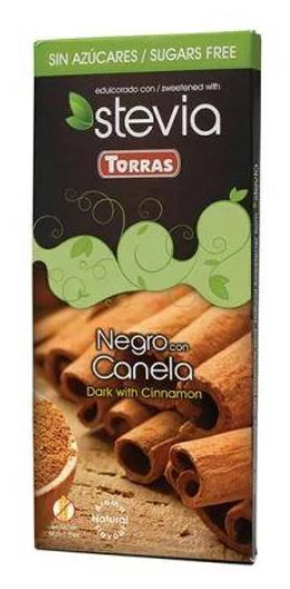 Ciocolata neagra cu scortisoara fara zahar si gluten Stevia, 125g, Torras Ciocolata neagra cu scortisoara fara zahar si gluten Stevia, 125g, Torras