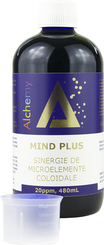 Sinergie de argint, platina si aur coloidal Mind Plus 20ppm, 480ml, Alchemy Sinergie de argint, platina si aur coloidal Mind Plus 20ppm, 480ml, Alchemy
