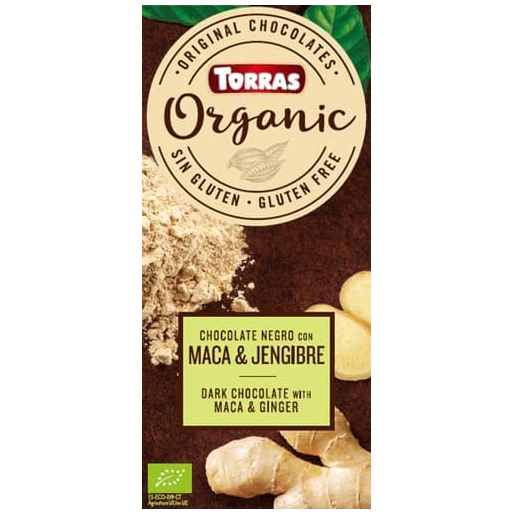 Ciocolata neagra cu pudra de maca si ghimbir Bio, 110g, Torras Ciocolata neagra cu pudra de maca si ghimbir Bio, 110g, Torras