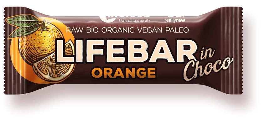 Baton cu portocale in ciocolata raw Lifebar Bio, 40g, Lifefood