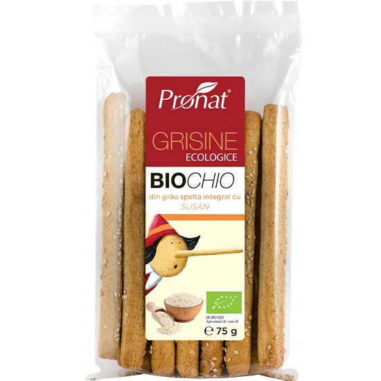 Grisine bio din faina integrala de grau spelta cu susan, 75g, Pronat Grisine bio din faina integrala de grau spelta cu susan, 75g, Pronat
