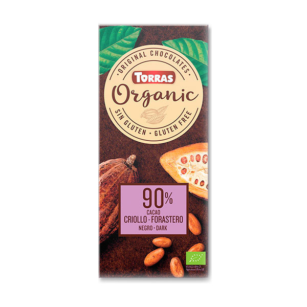 Ciocolata neagra fara gluten cu 90% cacao Organic, 100g, Torras Ciocolata neagra fara gluten cu 90% cacao Organic, 100g, Torras