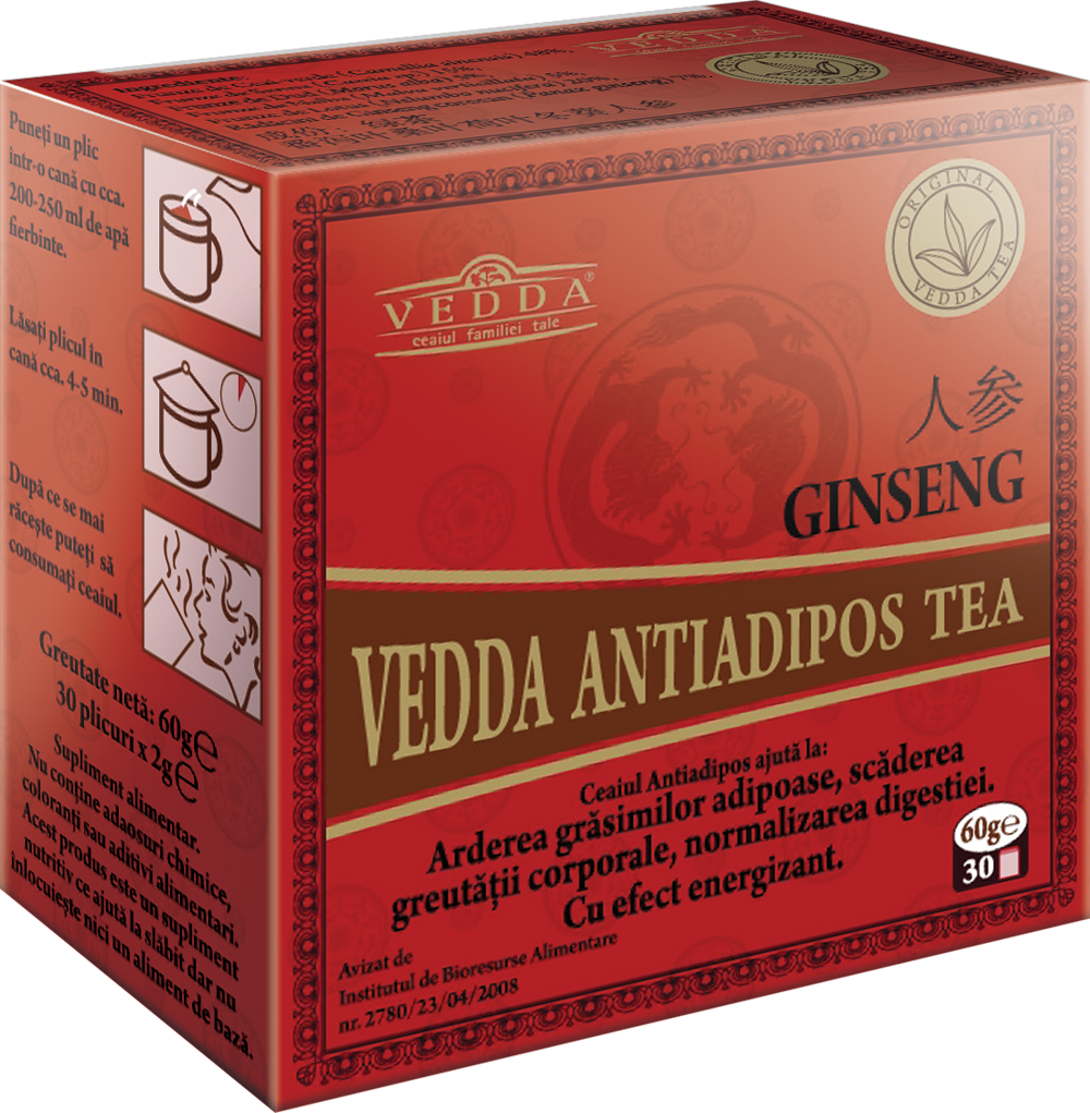 Ceai antiadipos cu ginseng, 30 plicuri, Vedda