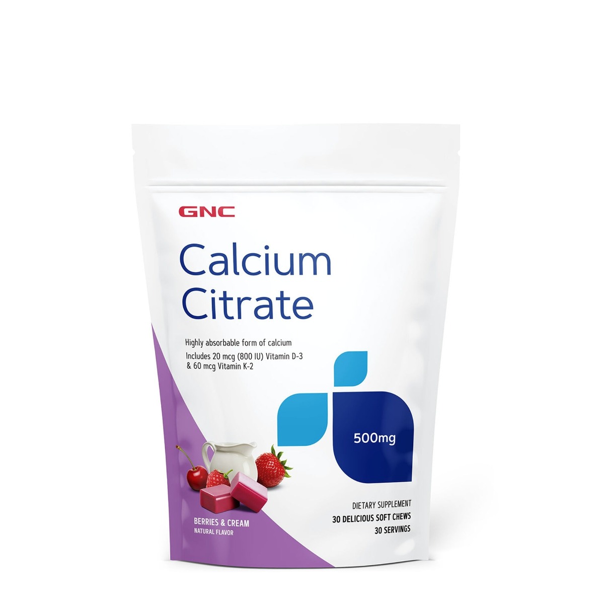 Calciu citrat caramele cu aroma naturala de fructe de padure si frisca, 30 caramele, GNC Calciu citrat caramele cu aroma naturala de fructe de padure si frisca, 30 caramele, GNC