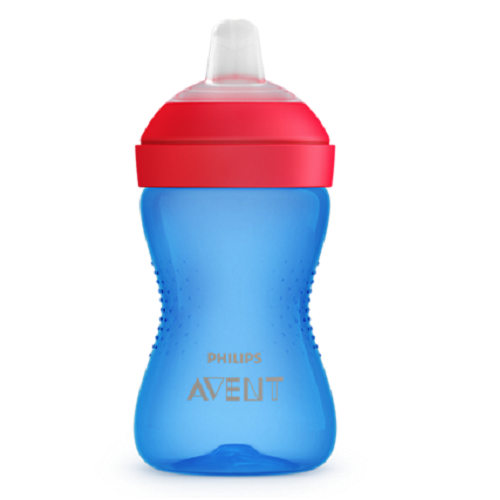 Cana cu tetina moale de formare albastru/rosu, 300ml, Philips Avent Cana cu tetina moale de formare albastru/rosu, 300ml, Philips Avent