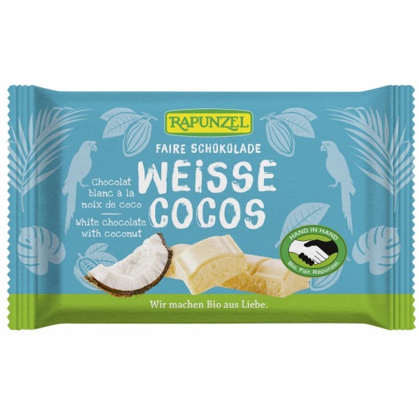 Ciocolata alba bio cu bucatele de cocos Cristalino, 100g, Rapunzel Ciocolata alba bio cu bucatele de cocos Cristalino, 100g, Rapunzel