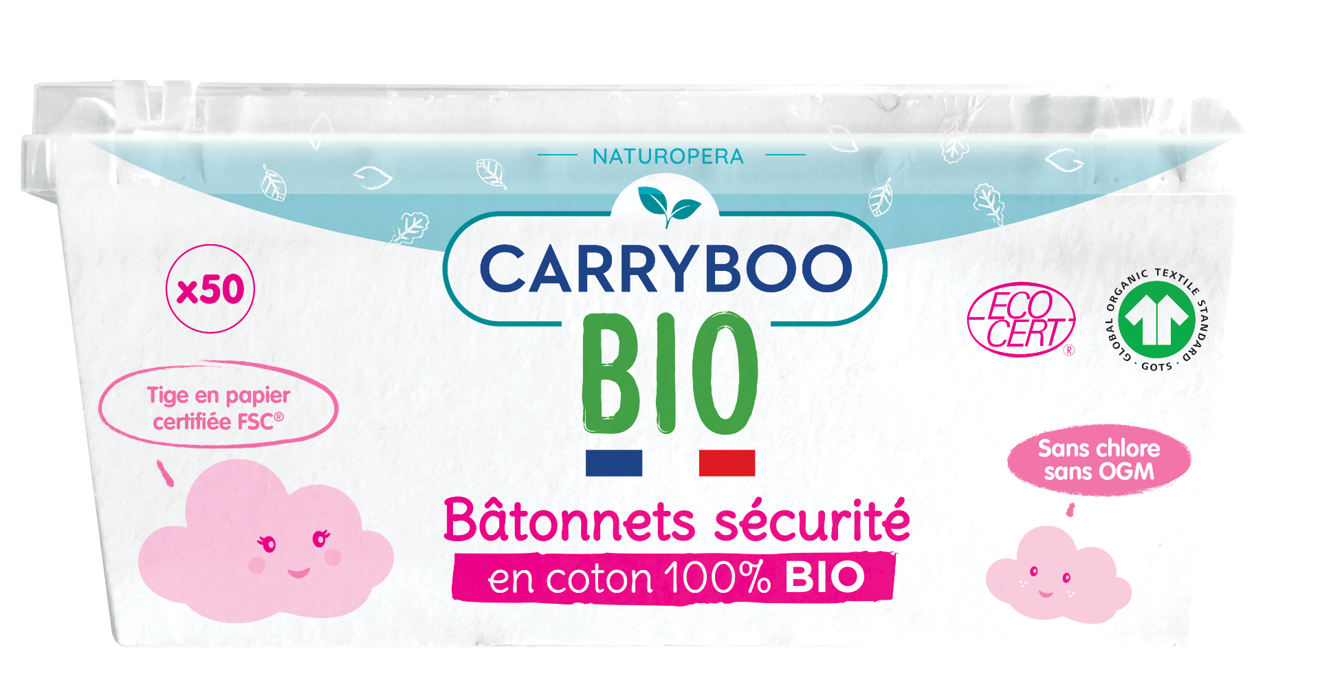 Betisoare cu bumbac securizate pentru bebelusi, 50 bucati, Carryboo Betisoare cu bumbac securizate pentru bebelusi, 50 bucati, Carryboo