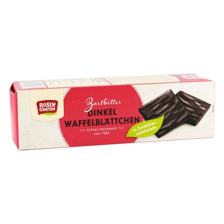 Napolitane bio din grau spelta in ciocolata neagra, 125g, Rosen Garten Napolitane bio din grau spelta in ciocolata neagra, 125g, Rosen Garten