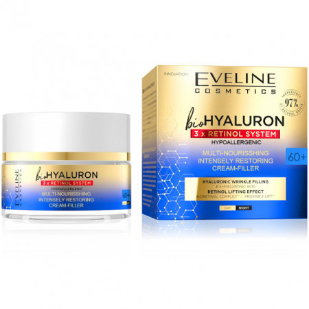 Crema intens reparatoare Bio Hyaluron 3xRetinol 60+, 50ml, Eveline Cosmetics Crema intens reparatoare Bio Hyaluron 3xRetinol 60+, 50ml, Eveline Cosmetics
