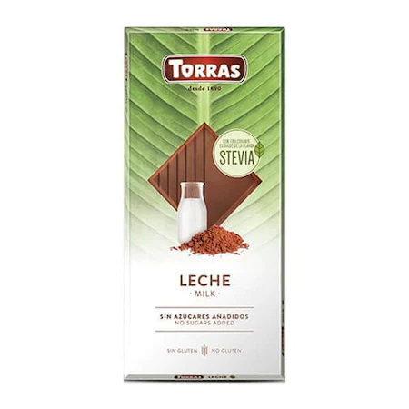 Ciocolata cu lapte cu stevia fara zahar si gluten, 100g, Torras Ciocolata cu lapte cu stevia fara zahar si gluten, 100g, Torras