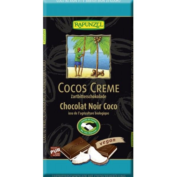 Ciocolata amaruie bio cu umplutura de crema de cocos, 100g, Rapunzel Ciocolata amaruie bio cu umplutura de crema de cocos, 100g, Rapunzel