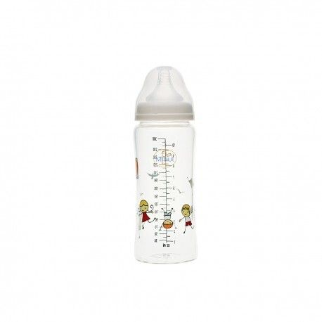 Biberon din sticla borosilicat cu gat larg 3 luni+ Baby, 300ml, Minut Biberon din sticla borosilicat cu gat larg 3 luni+ Baby, 300ml, Minut