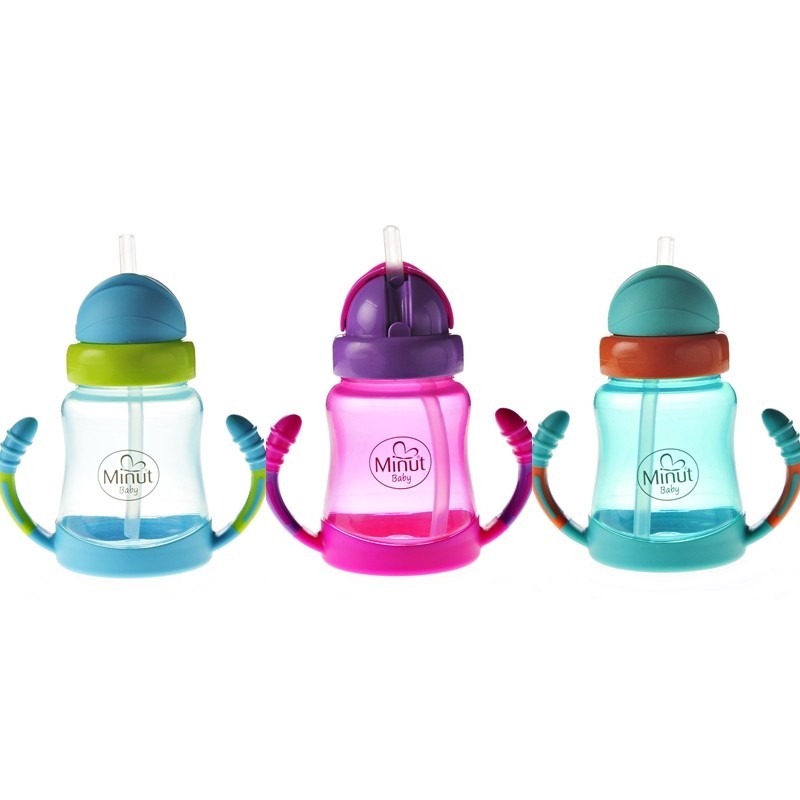 Cana anticurgere cu manere si pai silicon 6+ Baby, 210ml, Minut Cana anticurgere cu manere si pai silicon 6+ Baby, 210ml, Minut