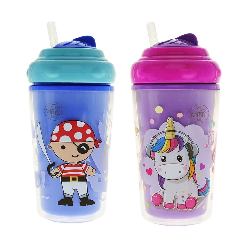 Cana anticurgere tip termos cu pai si capac 6+ Baby, 240ml, Minut Cana anticurgere tip termos cu pai si capac 6+ Baby, 240ml, Minut