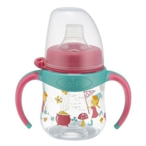 Cana PP antivarsare cu manere si adaptor de baut din silicon moale 6 luni+ pentru fete, 150ml, Nip Cana PP antivarsare cu manere si adaptor de baut din silicon moale 6 luni+ pentru fete, 150ml, Nip