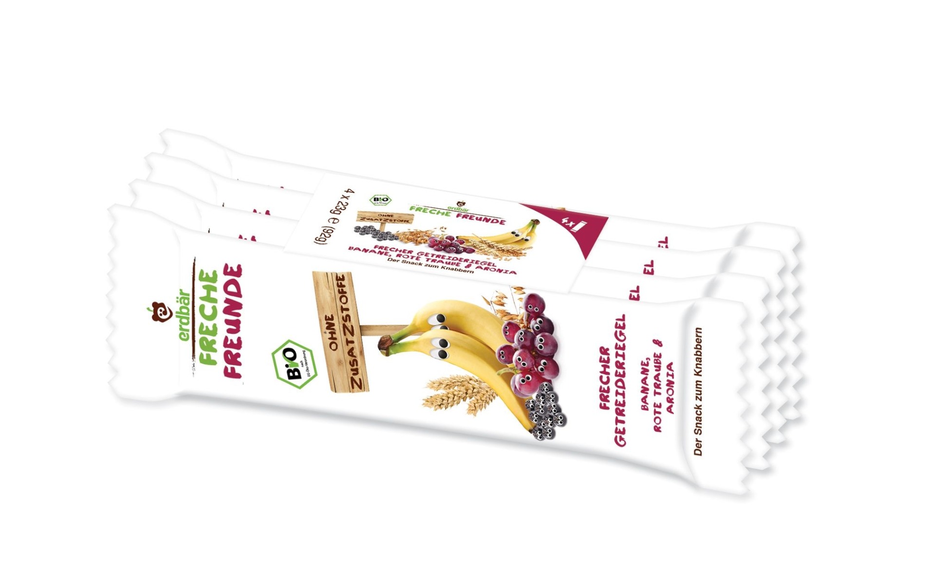 Baton din cereale cu banane, struguri si aronia Bio, 4 bucati x 23g, Erdbar