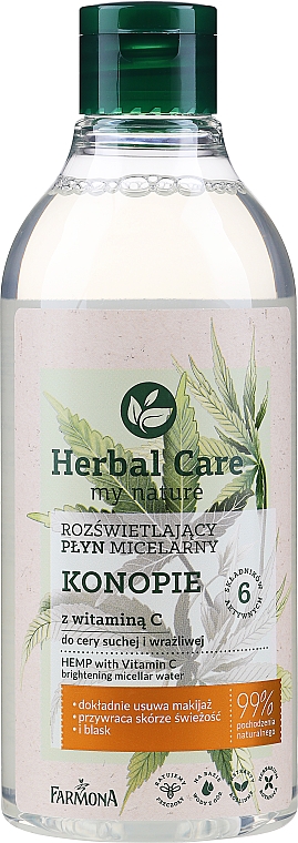 Apa micelara iluminatoare cu extract de canepa si vitamina C, 400ml, Farmona Apa micelara iluminatoare cu extract de canepa si vitamina C, 400ml, Farmona