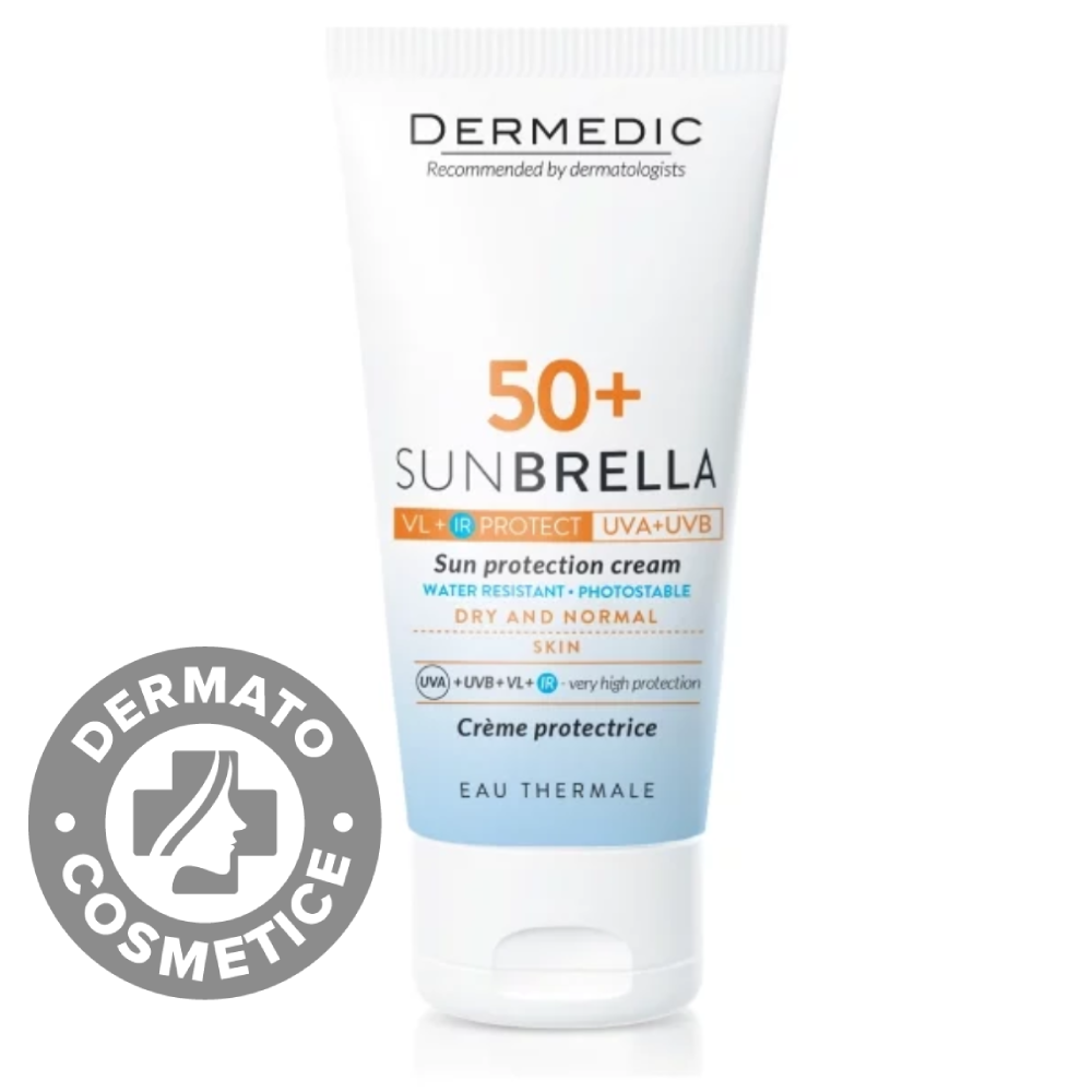 Crema de protectie solara pentru ten uscat si normal SPF50+ Sunbrella, 50ml, Dermedic Crema de protectie solara pentru ten uscat si normal SPF50+ Sunbrella, 50ml, Dermedic