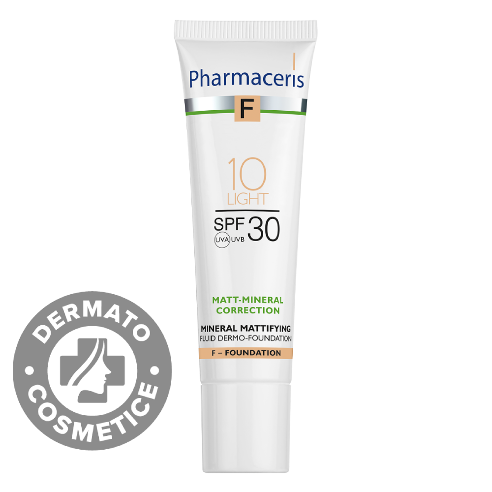 Fond de ten fluid matifiant mineral SPF30 10 Light F, 30ml, Pharmaceris Fond de ten fluid matifiant mineral SPF30 10 Light F, 30ml, Pharmaceris