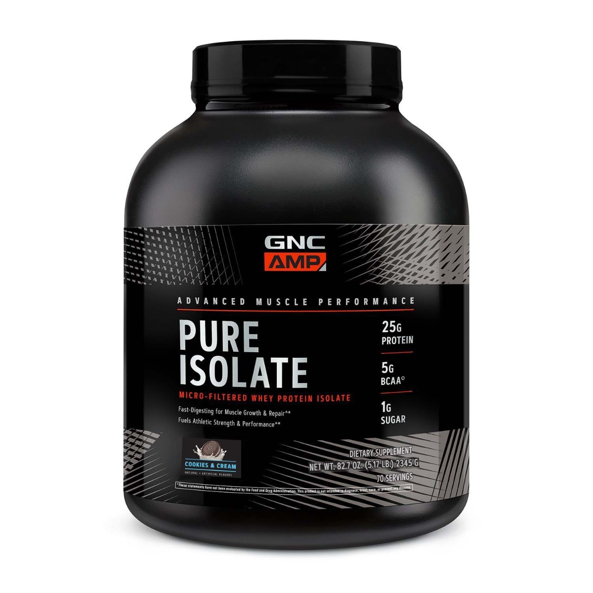 Proteina izolata din zer cu aroma de biscuiti cu crema AMP Pure Isolate, 2345g, GNC Proteina izolata din zer cu aroma de biscuiti cu crema AMP Pure Isolate, 2345g, GNC
