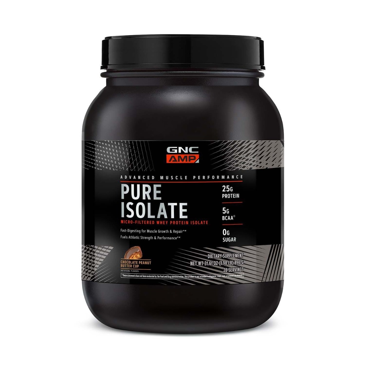 Proteina izolata din zer cu aroma de ciocolata si unt de arahide AMP Pure Isolate, 896g, GNC Proteina izolata din zer cu aroma de ciocolata si unt de arahide AMP Pure Isolate, 896g, GNC