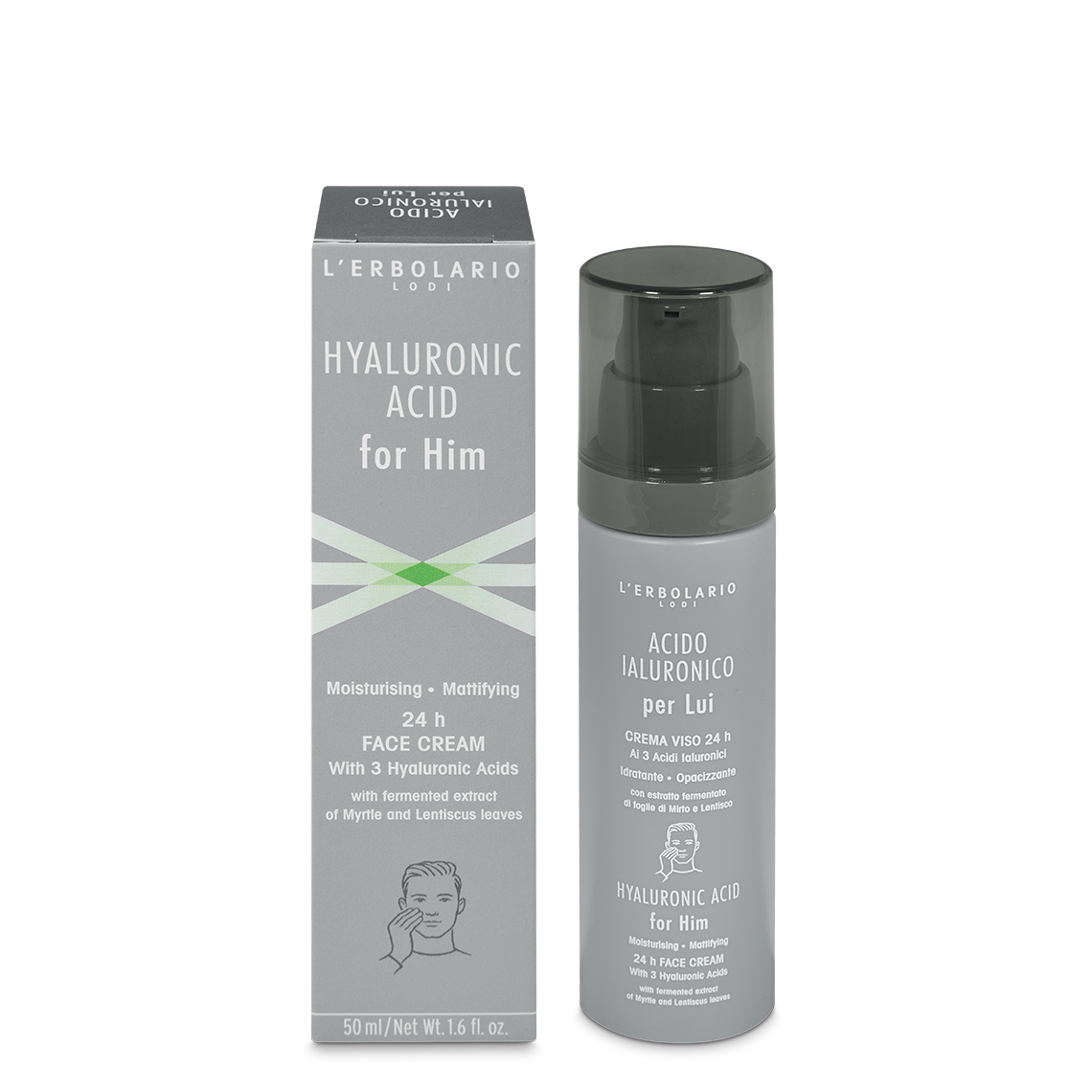 Crema de fata 24H hidratanta si matifianta cu acid hialuronic pentru barbati, 50ml Crema de fata 24H hidratanta si matifianta cu acid hialuronic pentru barbati, 50ml