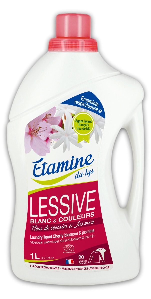 Detergent bio pentru rufe albe si colorate cu parfum de flori de cires si iasomie, 1000ml, Etamine Detergent bio pentru rufe albe si colorate cu parfum de flori de cires si iasomie, 1000ml, Etamine