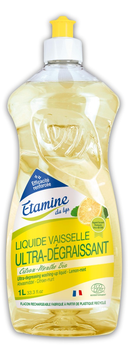 Detergent bio ultra degresant pentru vase cu parfum de menta si lamaie, 1000ml, Etamine Detergent bio ultra degresant pentru vase cu parfum de menta si lamaie, 1000ml, Etamine