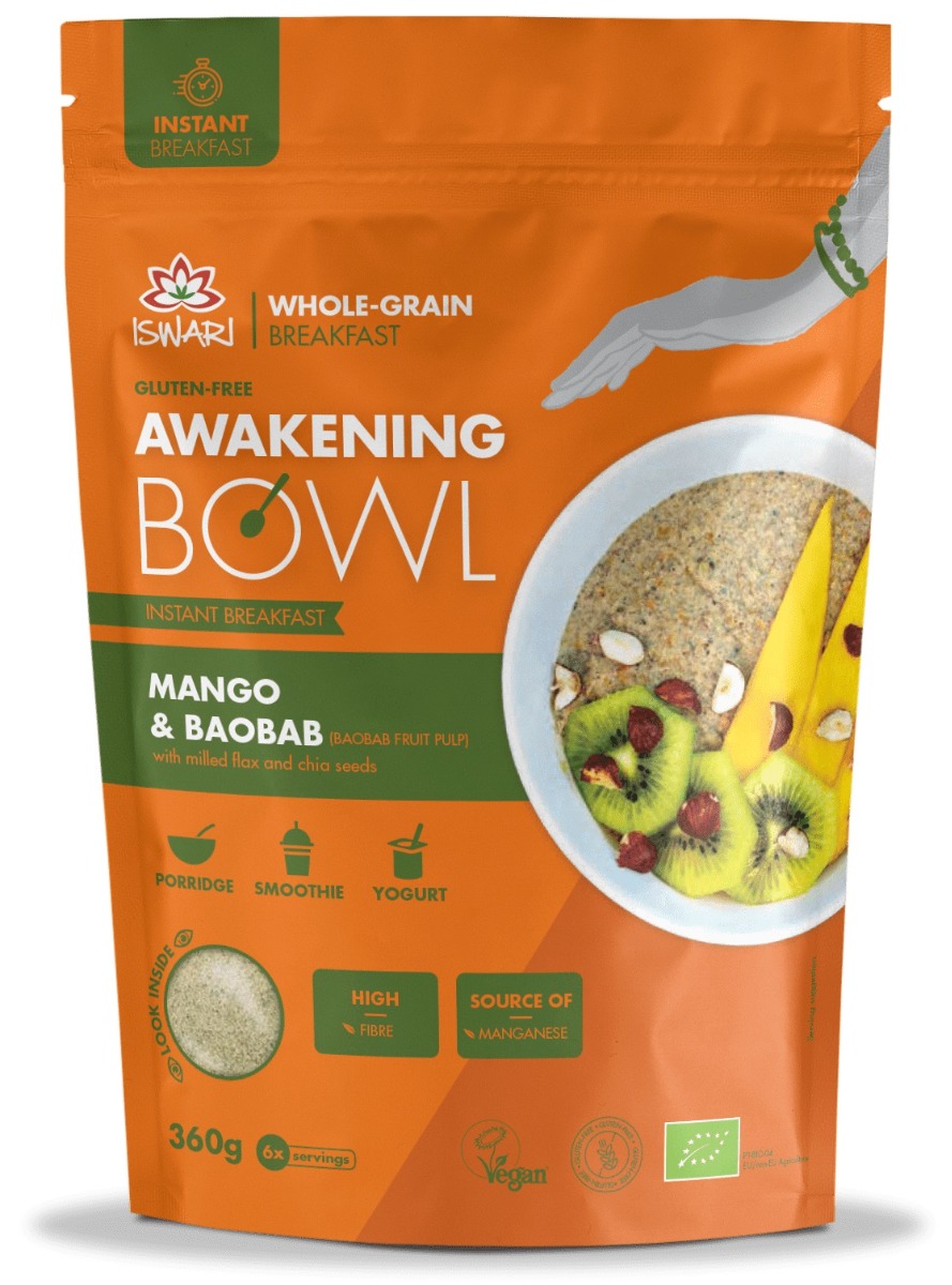 Mic dejun instant bio fara zahar cu mango si baobab, 360g, Iswari Mic dejun instant bio fara zahar cu mango si baobab, 360g, Iswari