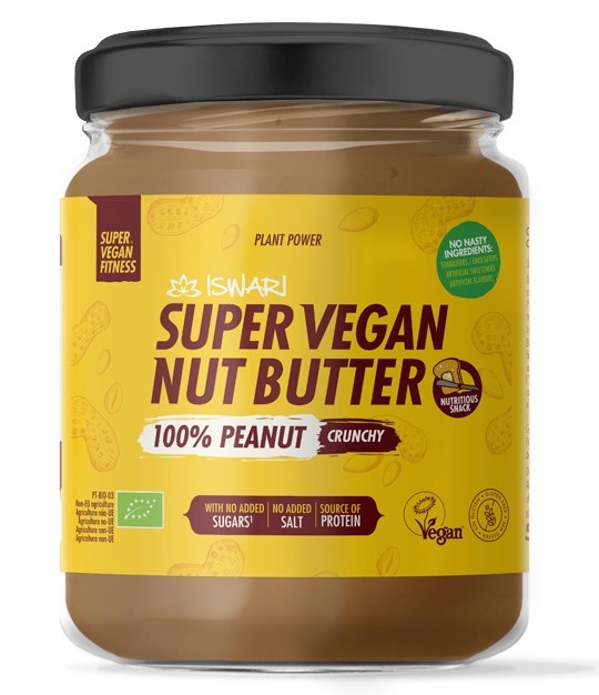 Unt Super Vegan Crocant din arahide bio fara zahar, 500g, Iswari Unt Super Vegan Crocant din arahide bio fara zahar, 500g, Iswari