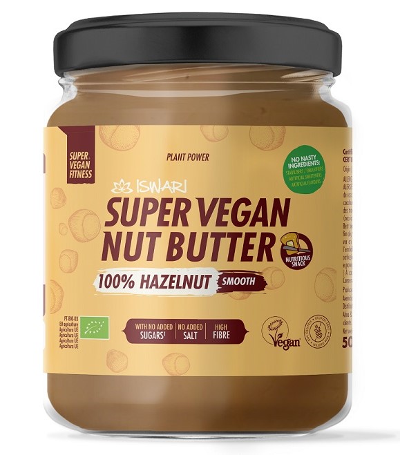 Unt Super Vegan Fin din alune de padure bio fara zahar, 500g, Iswari Unt Super Vegan Fin din alune de padure bio fara zahar, 500g, Iswari